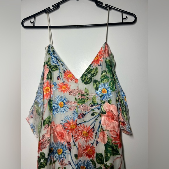 Alice + Olivia Alves Floral Cold Shoulder Silk Blend Dress size 10 - Picture 6 of 14